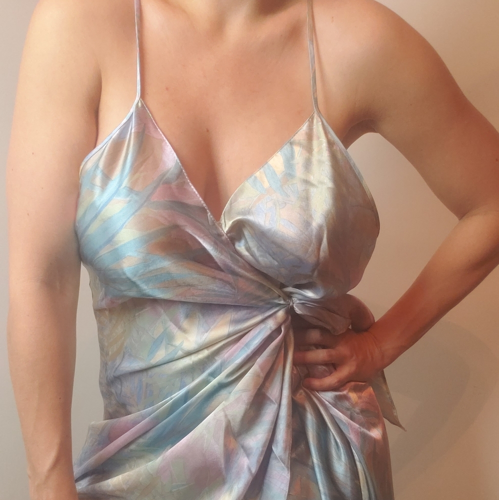 Vintage Liquid Satin Wrap V Neck Dress - Picture 6 of 16